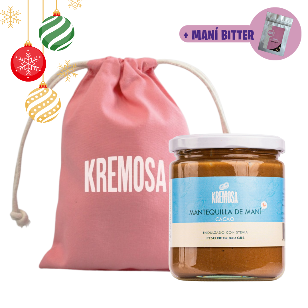 Mantequilla de Maní Cacao 450 Grs + Bolsita Navideña + Regalo Chocolate Bitter