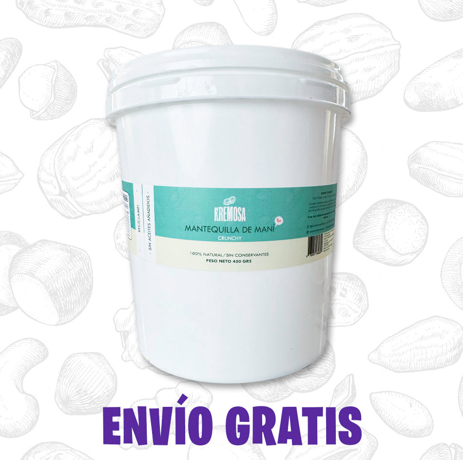 Balde Familiar 3.5 Kg Mantequilla de Maní Crunchy 100% Natural + Envío Gratis