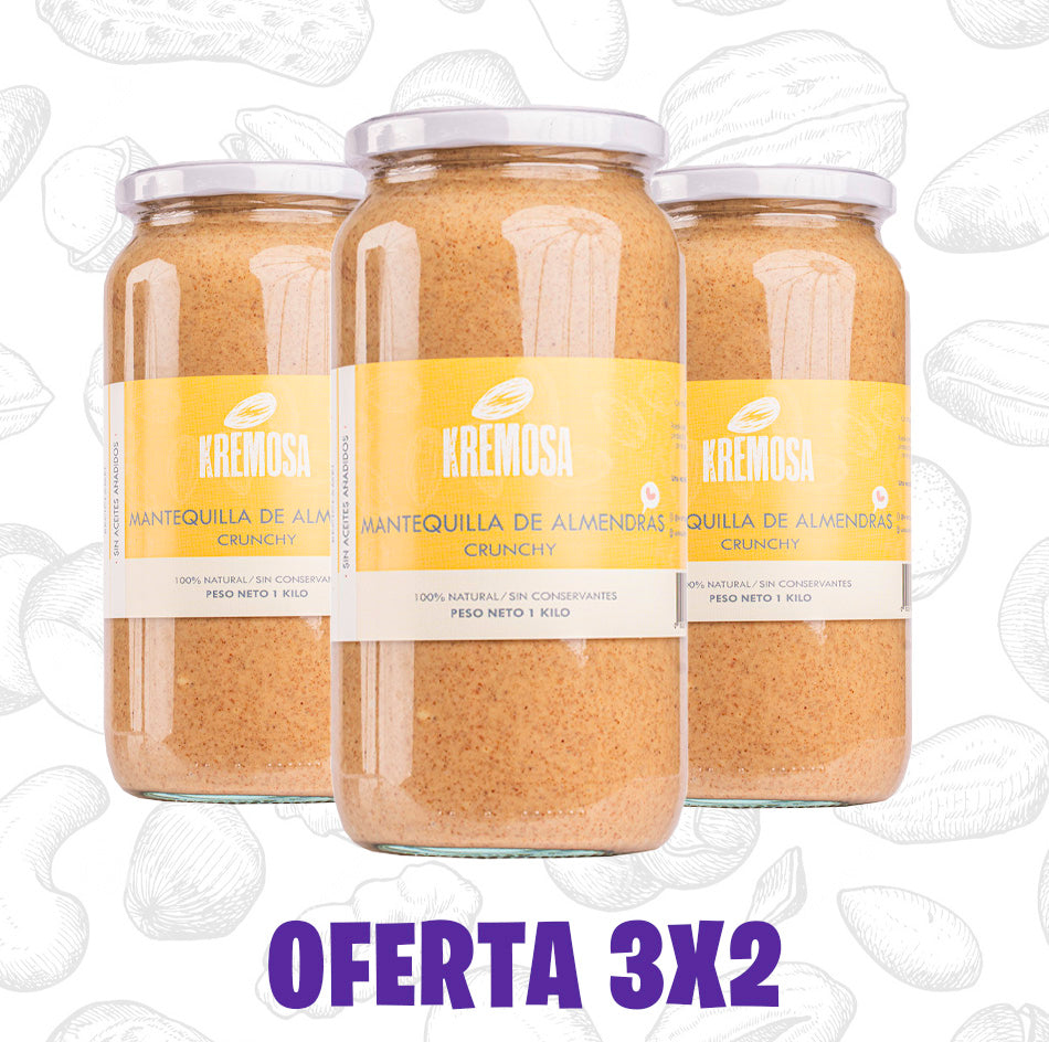 Pack 3x2 Mantequilla de Almendra Crunchy 100% Natural + Regalo + ENVIO GRATIS