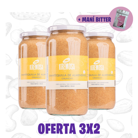 Pack 3x2 Mantequilla de Almendra Crunchy 100% Natural + Regalo + ENVIO GRATIS