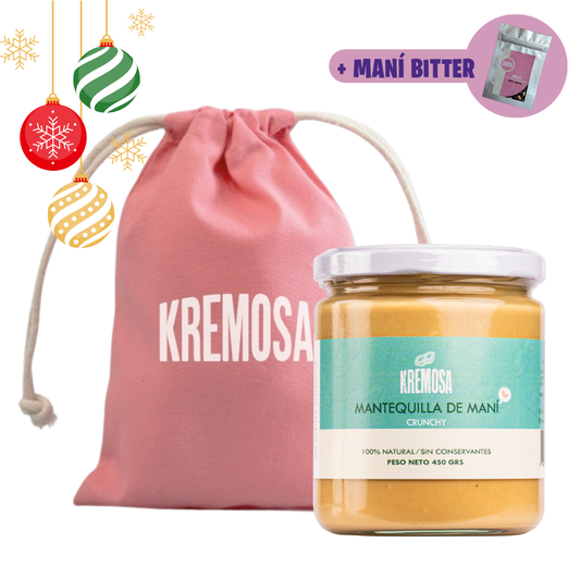 Mantequilla de Maní Crunchy 450 Grs + Bolsita Navideña + Regalo Chocolate Bitter