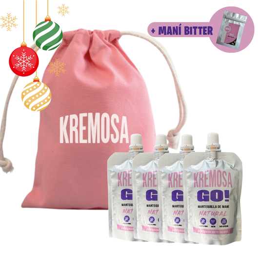 4 Sachet Mantequilla de Maní + Bolsita Navideña + Regalo Chocolate Bitter