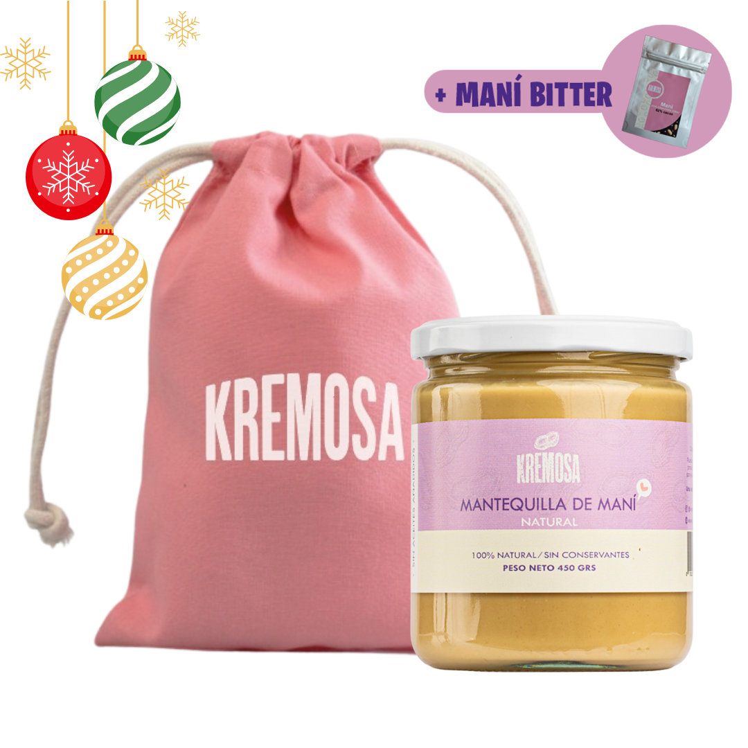 Mantequilla de Maní Natural 450 Grs + Bolsita Navideña + Regalo Chocolate Bitter