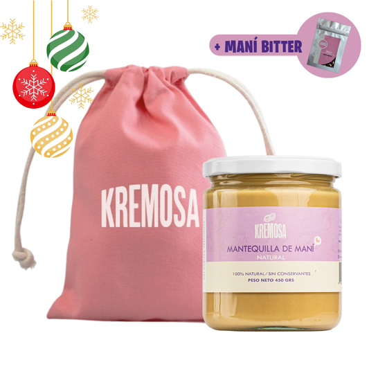 Mantequilla de Maní Natural 450 Grs + Bolsita Navideña + Regalo Chocolate Bitter