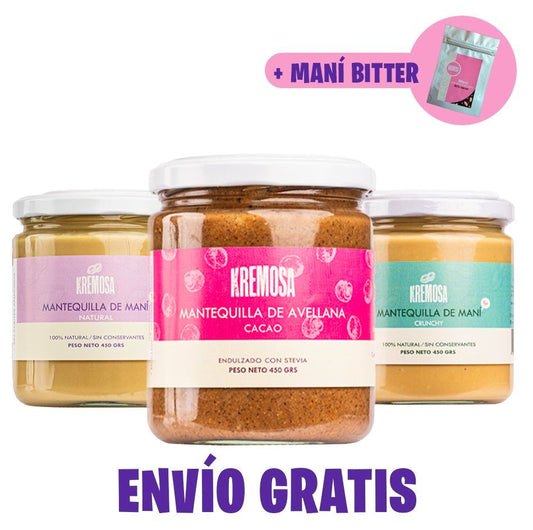 Pack 1 Avellana Cacao, 1 Maní Natural y 1 Maní crunchy 450 Grs. + ENVIO GRATIS