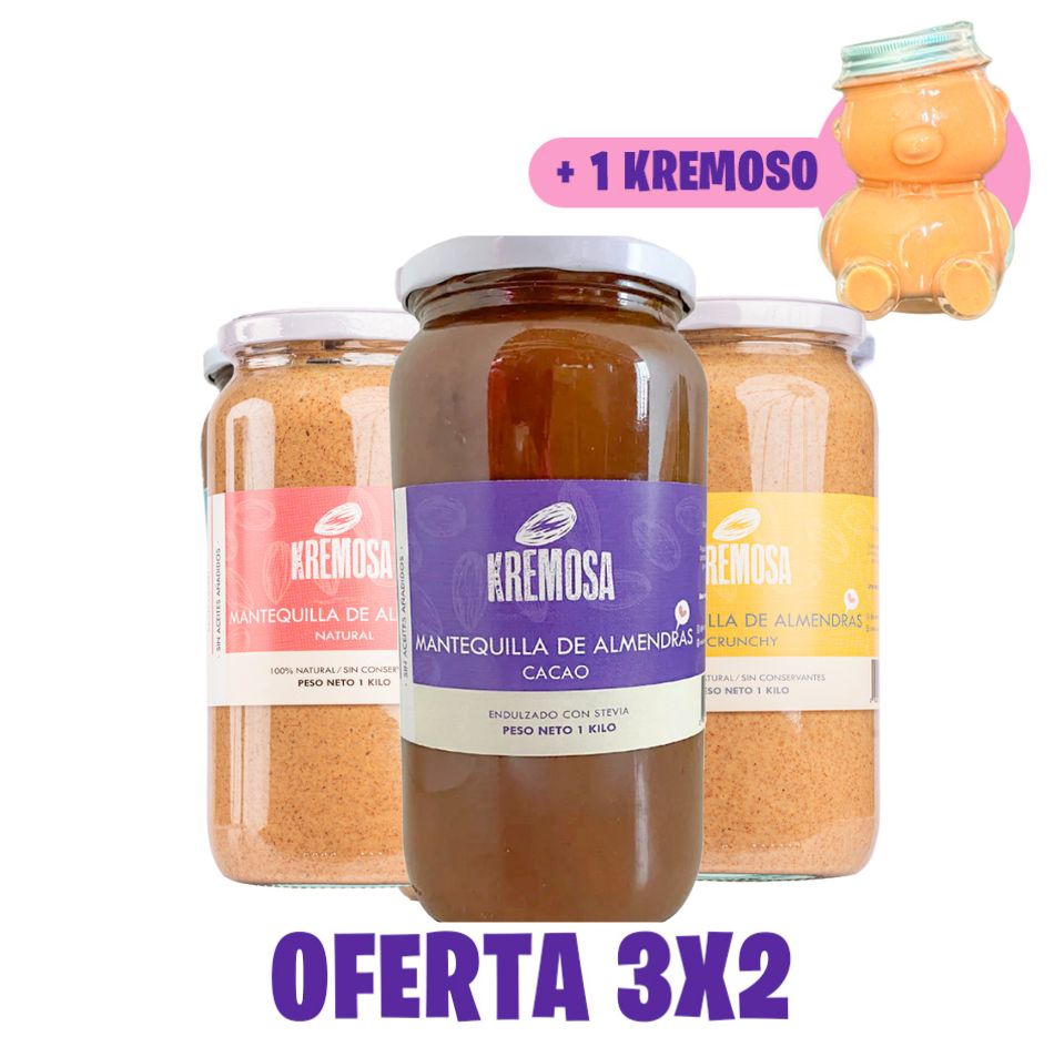 Trío Mantequilla de Almendra 1 KILO (natural- crunchy- cacao) + ENVÍO GRATIS
