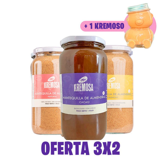 Trío Mantequilla de Almendra 1 KILO (natural- crunchy- cacao) + ENVÍO GRATIS