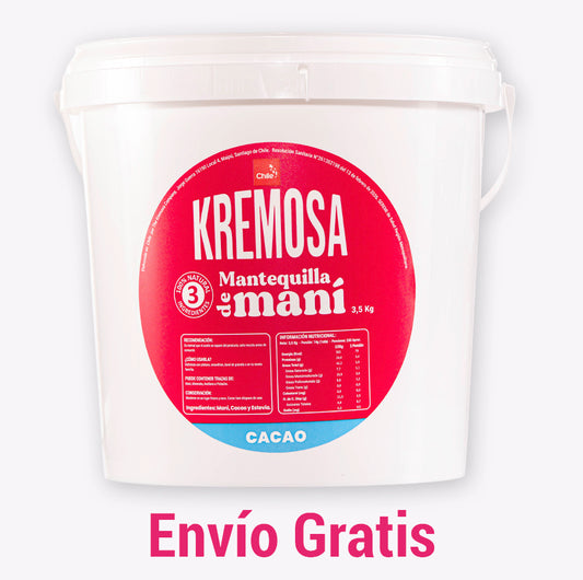 Balde Mantequilla de Maní Kremosa® - Cacao 3,5 Kg PREMIUM - Sin Azúcar Añadida - Envío Gratis.