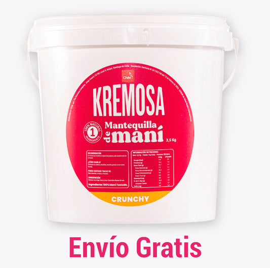 Balde Mantequilla de Maní Kremosa® - Crunchy 3,5 Kg - Sin Azúcar Añadida - Envío Gratis.