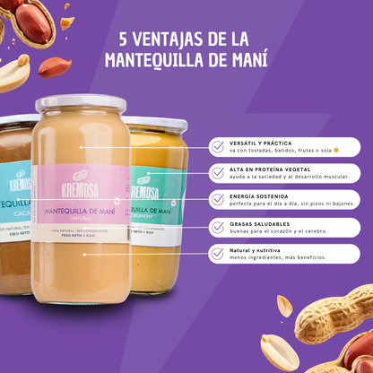 Trio Keto Mantequilla de Maní Kilo (Natural, Crunchy y Cacao) Sin Azúcar +ENVÍO GRATIS