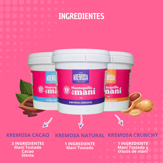 Trío Keto Mantequilla de Maní (Natural, Crunchy y Cacao) - Formato Kilo - Sin Azúcar Añadida + Envío Gratis