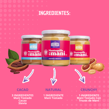 Trío Keto Mantequilla de Maní 450 Grs - Sin Azúcar Añadida + 2 Maní Bitter + ENVÍO GRATIS + 1 Recetario Digital
