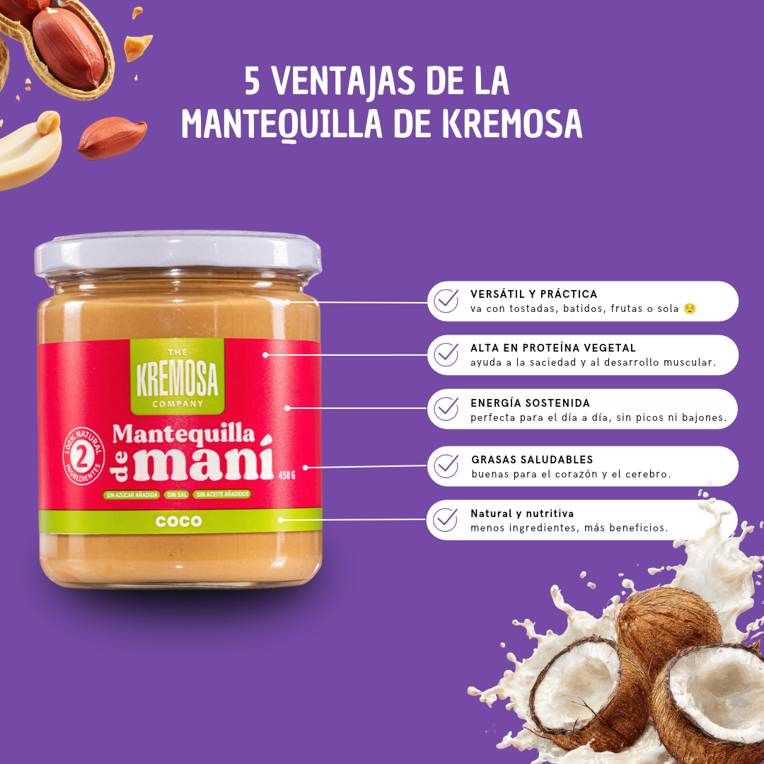 Mantequilla de Maní Coco 450 Grs- Sin Azúcar Añadida- Kremosa®