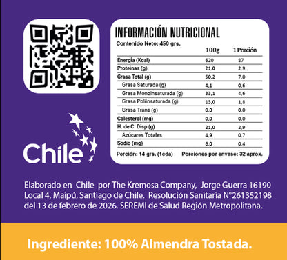Mantequilla de Almendras Crunchy 450 - Sin Azúcar Añadida