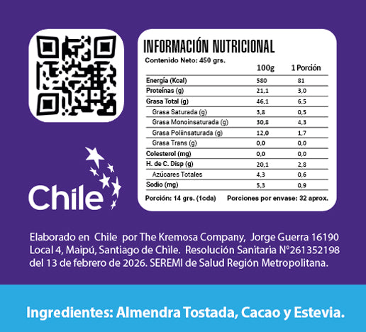 Mantequilla de Almendras Cacao PREMIUM- 450 Grs