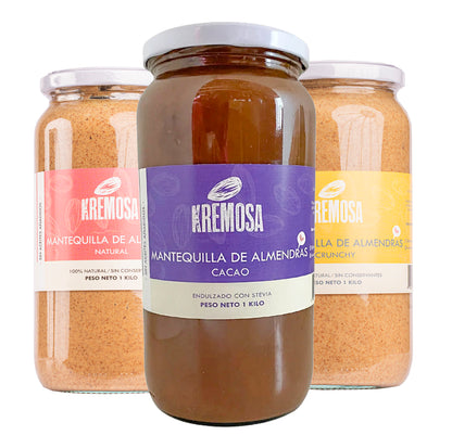 Trío Mantequilla de Almendra 1 KILO (natural- crunchy- cacao) + ENVÍO GRATIS