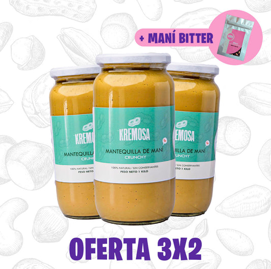 Pack Mantequilla de Maní Crunchy  3x2 Formato Kilo + Regalo + ENVIO GRATIS