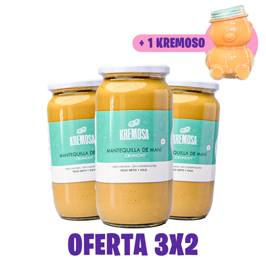 Pack Mantequilla de Maní Crunchy  3x2 Formato Kilo + 1 KremOSO + ENVIO GRATIS