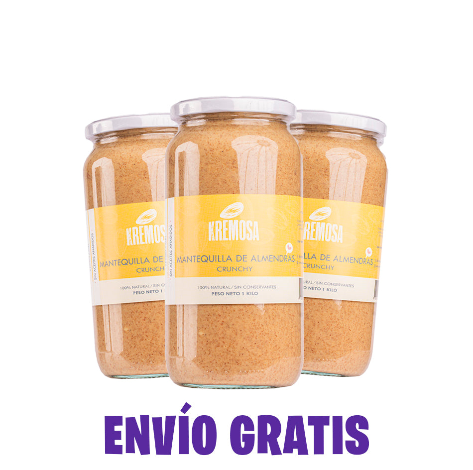 PACK Mantequilla De Almendra Crunchy 1 Kilo - Sin Azúcar Añadida + Envío Gratis