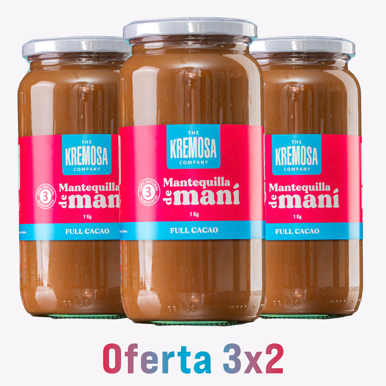 3x2 Mantequilla de Maní Cacao PREMIUM - Formato Kilo - Sin Azúcar Añadida + Envío Gratis