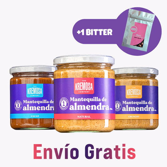 Trío Keto Mantequilla de Almendra 450 Grs (Natural- Crunchy y Cacao) + Envío GRATIS