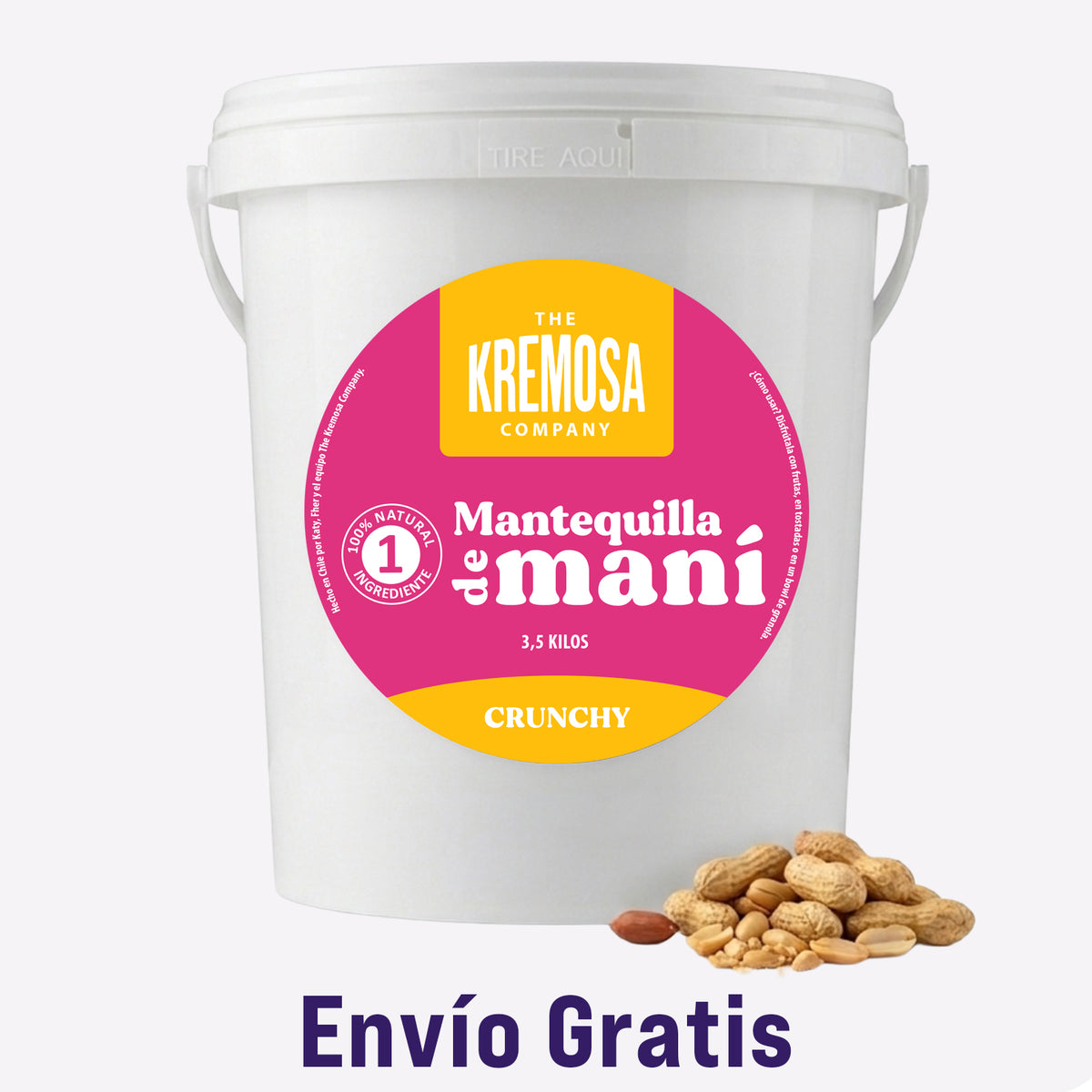 Balde 3.5 Kg Mantequilla de Maní Crunchy 3.5 Kg 100% Natural - Sin Azúcar Añadida + ENVíO GRATIS