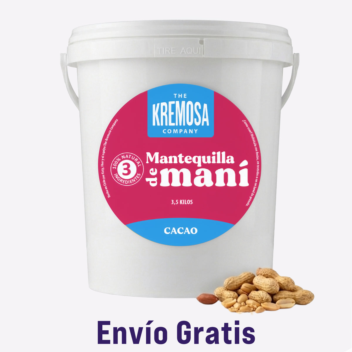 Balde 3.5 Kg Mantequilla de Maní Cacao PREMIUM 3.5 Kg 100% Natural - Sin Azúcar Añadida + ENVíO GRATIS